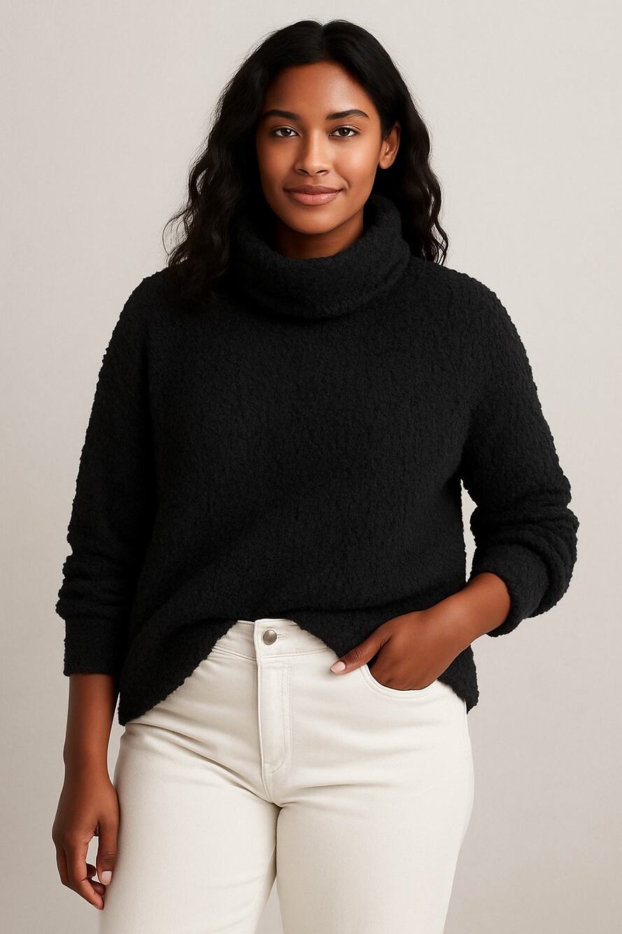 Bobeau Women’s M Black Hi-Low Popcorn Knit Cowl Neck Long Sleeve Sweater